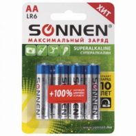 Батарейки КОМПЛЕКТ 4 шт., SONNEN Super Alkaline, АА (LR6,15А), алкалиновые, пальчиковые, блистер, 451094 Батарейки КОМПЛЕКТ 4 шт., SONNEN Super Alkaline, АА (LR6,15А), алкалиновые, пальчиковые, блистер, 451094
