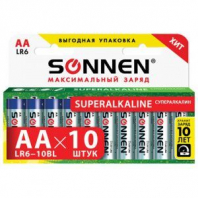 Батарейки КОМПЛЕКТ 10 шт., SONNEN Super Alkaline, АА (LR6,15А), алкалиновые, пальчиковые, в коробке, 454231 Батарейки КОМПЛЕКТ 10 шт., SONNEN Super Alkaline, АА (LR6,15А), алкалиновые, пальчиковые, в коробке, 454231