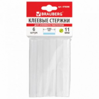 Клеевые стержни, диаметр 11 мм, длина 100 мм, белые, комплект 6 штук, BRAUBERG, европодвес, 670298 Клеевые стержни, диаметр 11 мм, длина 100 мм, белые, комплект 6 штук, BRAUBERG, европодвес, 670298