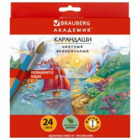 Карандаши цветные акварельные BRAUBERG "АКАДЕМИЯ", 24 цвета, шестигранные, грифель 3 мм, натуральное дерево, 181400 Карандаши цветные акварельные BRAUBERG "АКАДЕМИЯ", 24 цвета, шестигранные, грифель 3 мм, натуральное дерево, 181400