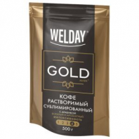 Кофе растворимый WELDAY (ВЭЛДЭЙ) "GOLD" 500 г, БРАЗИЛИЯ, арабика, сублимированный, 622673