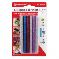 Клеевые стержни, диаметр 7 мм, длина 100 мм, цветные (ассорти), С БЛЕСТКАМИ, КОМПЛЕКТ 12 шт., 6 цветов, BRAUBERG, 670319 Клеевые стержни, диаметр 7 мм, длина 100 мм, цветные (ассорти), С БЛЕСТКАМИ, КОМПЛЕКТ 12 шт., 6 цветов, BRAUBERG, 670319