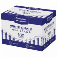 Мел белый круглый мягкий 100 штук, BRAUBERG "АКАДЕМИЯ", картонная упаковка (АЛГЕМ), 271146