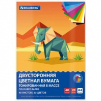 Цветная бумага А4 ТОНИРОВАННАЯ В МАССЕ, 40 листов, 20 цветов, склейка, 80 г/м2, BRAUBERG, 116339 Цветная бумага А4 ТОНИРОВАННАЯ В МАССЕ, 40 листов, 20 цветов, склейка, 80 г/м2, BRAUBERG, 116339
