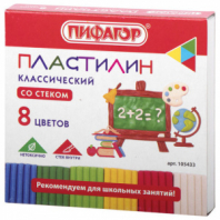 Пластилин классический ПИФАГОР ШКОЛЬНЫЙ, 8 цветов, 120 г, со стеком, 105433 Пластилин классический ПИФАГОР ШКОЛЬНЫЙ, 8 цветов, 120 г, со стеком, 105433