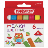 Мел цветной квадратный 6 штук, ПИФАГОР, картонная упаковка, европодвес, 221979 Мел цветной квадратный 6 штук, ПИФАГОР, картонная упаковка, европодвес, 221979