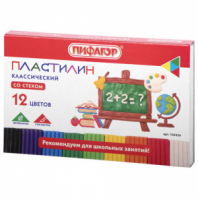 Пластилин классический ПИФАГОР ШКОЛЬНЫЙ, 12 цветов, 180 г, со стеком, 105434 Пластилин классический ПИФАГОР ШКОЛЬНЫЙ, 12 цветов, 180 г, со стеком, 105434