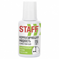 Корректирующая жидкость STAFF "Basic", быстросохнущая, 15 мл, с кисточкой, 226055 Корректирующая жидкость STAFF "Basic", быстросохнущая, 15 мл, с кисточкой, 226055