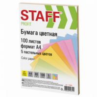 Бумага цветная STAFF, А4, 80 г/м2, 100 л., (5 цветов х 20 л.), пастель, для офиса и дома, 110889 Бумага цветная STAFF, А4, 80 г/м2, 100 л., (5 цветов х 20 л.), пастель, для офиса и дома, 110889
