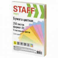 Бумага цветная STAFF, А4, 80 г/м2, 250 л., (5 цветов х 50 л.), пастель, для офиса и дома, 110890 Бумага цветная STAFF, А4, 80 г/м2, 250 л., (5 цветов х 50 л.), пастель, для офиса и дома, 110890