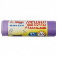 Мешки для мусора с завязками LAIMA "ULTRA" 35 л, фиолетовые, в рулоне 20 шт., прочные, ПНД 13 мкм, 50х60 см, 607685 Мешки для мусора с завязками LAIMA "ULTRA" 35 л, фиолетовые, в рулоне 20 шт., прочные, ПНД 13 мкм, 50х60 см, 607685
