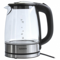 Чайник SONNEN KT-1788, 1,7 л, 2200 Вт, закрытый нагревательный элемент, стекло, черный, подсветка, 454349 Чайник SONNEN KT-1788, 1,7 л, 2200 Вт, закрытый нагревательный элемент, стекло, черный, подсветка, 454349