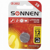 Батарейка литиевая SONNEN Lithium CR2032 "таблетка, дисковая, кнопочная" 1 шт., блистер, 451974