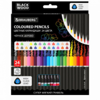Карандаши цветные чёрное дерево BRAUBERG BLACK WOOD, 24 цвета, трехгранные, мягкий грифель 3 мм, 181949 Карандаши цветные чёрное дерево BRAUBERG BLACK WOOD, 24 цвета, трехгранные, мягкий грифель 3 мм, 181949