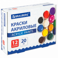 Краски акриловые для рисования и творчества 12 цветов по 20 мл, BRAUBERG, 192564 Краски акриловые для рисования и творчества 12 цветов по 20 мл, BRAUBERG, 192564
