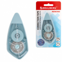 Корректирующая лента BRAUBERG REWIND, 5 мм х 16 м, механизм перемотки, корпус зеленый, блистер, 272489, 272490