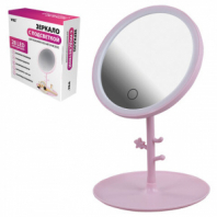 Зеркало настольное с LED-подсветкой для макияжа, диаметр 17 см, 3 режима свечения, аккумулятор 1200 mAh, цвет розовый, WBZ (ВБЗ), 609331