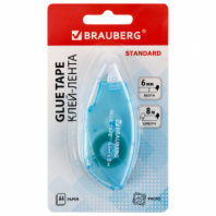 Клей-лента BRAUBERG STANDARD, 6 мм х 8 м, корпус матовый голубой, блистер, 273027