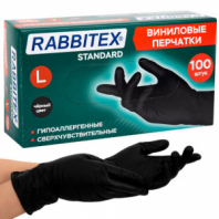 Перчатки виниловые универсальные, 50 пар (100 шт.), размер L (большой), черные, RABBITEX (РАББИТЕКС) Standard, 702169 Перчатки виниловые универсальные, 50 пар (100 шт.), размер L (большой), черные, RABBITEX (РАББИТЕКС) Standard, 702169