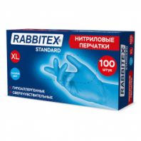 Перчатки нитриловые RABBITEX (РАББИТЕКС) Standard, 50 пар (100 шт.), голубые, размер XL (очень большой), 702154