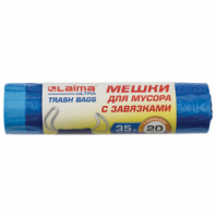 Мешки для мусора с завязками LAIMA "ULTRA" 35 л, синие, рулон 20 шт., особо прочные, ПВД 22 мкм, 50х60 см, 607689