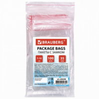 Пакеты с замком ZIP LOCK "зиплок", комплект 100 шт., 70х100 мм, ПВД, толщина 35 микрон, BRAUBERG, 606208