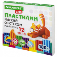 Пластилин мягкий восковой BRAUBERG KIDS, 12 цветов, 180 г, со стеком, 106495 Пластилин мягкий восковой BRAUBERG KIDS, 12 цветов, 180 г, со стеком, 106495