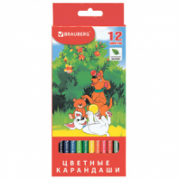 Карандаши цветные BRAUBERG "My lovely dogs", 12 цветов, шестигранные, грифель 3 мм, натуральное дерево, 180531