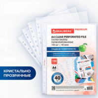 Папки-файлы перфорированные А4 BRAUBERG "PREMIUM", КОМПЛЕКТ 100 шт., гладкие, 40 мкм, 273007 Папки-файлы перфорированные А4 BRAUBERG "PREMIUM", КОМПЛЕКТ 100 шт., гладкие, 40 мкм, 273007