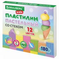 Пластилин классический пастельные цвета BRAUBERG KIDS, 12 цветов, 180 грамм, стек, 106681 Пластилин классический пастельные цвета BRAUBERG KIDS, 12 цветов, 180 грамм, стек, 106681
