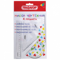 Набор чертежный ПИФАГОР (линейка 16 см, 2 треугольника, транспортир), прозрачный, европодвес, 210850 Набор чертежный ПИФАГОР (линейка 16 см, 2 треугольника, транспортир), прозрачный, европодвес, 210850