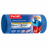 Мешки для мусора 120 л, с ушками, синие, в рулоне 15 шт., ПВД, 24 мкм, 70х110 см, PACLAN "Multitop", 402045 Мешки для мусора 120 л, с ушками, синие, в рулоне 15 шт., ПВД, 24 мкм, 70х110 см, PACLAN "Multitop", 402045