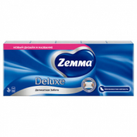 Платочки бумажные носовые ZEMMA/ZEWA Deluxe 3-слойные, СПАЙКА 10 пачек по 10 шт., 21х21 см, 511741