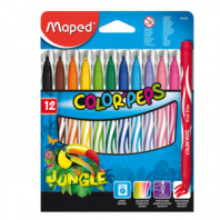 Фломастеры MAPED (Франция) "Color'Peps Jungle", 12 цветов, смываемые, вентилируемый колпачок, 845420 Фломастеры MAPED (Франция) "Color'Peps Jungle", 12 цветов, смываемые, вентилируемый колпачок, 845420