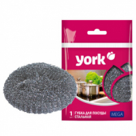 Губка (мочалка) металлическая, 40 г, МЕГА, для посуды, гриля, плиты, YORK, 003030