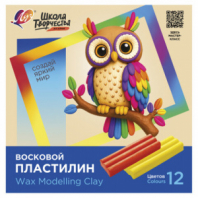 Пластилин мягкий восковой ЛУЧ "Школа творчества", 12 цветов, 180 г, стек, картонная упаковка, 36С 2441-08