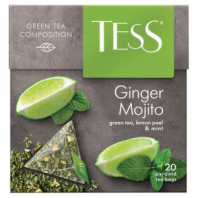 Чай TESS "Ginger Mojito" зеленый с ароматом мяты, цедрой лимона, имбирем, 20 пирамидок по 1,8 г, 0788-12 Чай TESS "Ginger Mojito" зеленый с ароматом мяты, цедрой лимона, имбирем, 20 пирамидок по 1,8 г, 0788-12