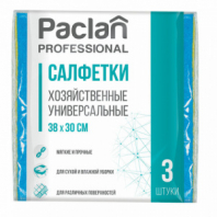 Салфетки универсальные, 30х38 см, КОМПЛЕКТ 3 шт., 90 г/м2, вискоза, PACLAN Professional, 410013