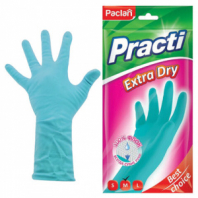 Перчатки МНОГОРАЗОВЫЕ резиновые PACLAN "Extra Dry", хлопчатобумажное напыление, 100% флок, размер 7,5-8, M (средний), синие, вес 52 г, 7340, 407341