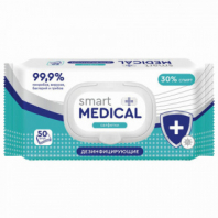 Дезинфицирующие салфетки спиртовые 50 штук, SMART MEDICAL, крышка-клапан, 72028