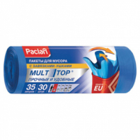 Мешки для мусора, 35 л, с ушками, синие, рулон 30 шт., ПНД, 10,5 мкм, 50х64 см, PACLAN "Multitop", 402080 Мешки для мусора, 35 л, с ушками, синие, рулон 30 шт., ПНД, 10,5 мкм, 50х64 см, PACLAN "Multitop", 402080