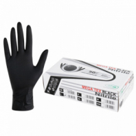 Перчатки нитриловые сверхпрочные с текстурой SFM MEGA TEX BLACK, Германия, 25 пар (50 штук), размер 8-9 (большой)