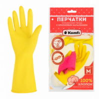 Перчатки МНОГОРАЗОВЫЕ латексные с хлопчатобумажным напылением, желтые, размер 7-8, M (средний), вес 53 г, KOMFI, DGL025P Перчатки МНОГОРАЗОВЫЕ латексные с хлопчатобумажным напылением, желтые, размер 7-8, M (средний), вес 53 г, KOMFI, DGL025P