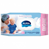 Салфетки влажные детские 200 шт., AURA Ultra Comfort, без спирта, 0+, с пластиковым клапаном, 8839 Салфетки влажные детские 200 шт., AURA Ultra Comfort, без спирта, 0+, с пластиковым клапаном, 8839