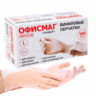 Перчатки виниловые универсальные, 50 пар (100 шт.), размер L (большой), белые, ОФИСМАГ СТАНДАРТ, 702181