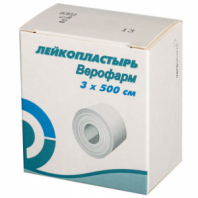 Лейкопластырь рулонный, 3х500 см, ВЕРОФАРМ, тканевая основа, картонная коробка, 20024111