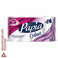Бумага туалетная бытовая, спайка 8 шт., 4-слойная (8х14,8 м), PAPIA DELUXE/ELITE, белая, 50202823/502040