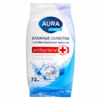 Салфетки влажные, 72 шт., AURA Family, антибактериальные, для всей семьи, 7044 Салфетки влажные, 72 шт., AURA Family, антибактериальные, для всей семьи, 7044