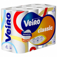 Бумага туалетная бытовая, спайка 24 шт., 2-х слойная (24х15 м), VEIRO Classic, белая, 5с224 Бумага туалетная бытовая, спайка 24 шт., 2-х слойная (24х15 м), VEIRO Classic, белая, 5с224