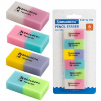 Набор ластиков BRAUBERG "Pastel Mix", 6 шт., цвета ассорти, 44х21х10 мм, экологичный ПВХ, 229597 Набор ластиков BRAUBERG "Pastel Mix", 6 шт., цвета ассорти, 44х21х10 мм, экологичный ПВХ, 229597